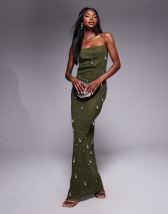 ARRANGE geo cut work embellished high neck column midaxi dress in silver
