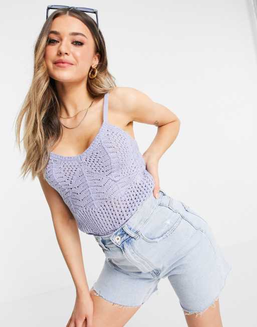 ASOS DESIGN crochet cami top in blue ASOS