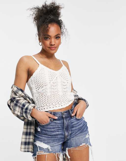 ASOS DESIGN crochet bust cami crop top in black