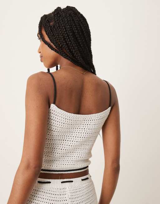 ASOS DESIGN crochet cami top with contrast straps in ecru - part of a set, 4 of 4