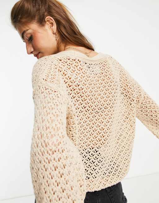 ASOS DESIGN crochet cardigan in beige