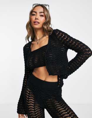 Asos Design Crochet Cardigan In Black - Part Of A Set