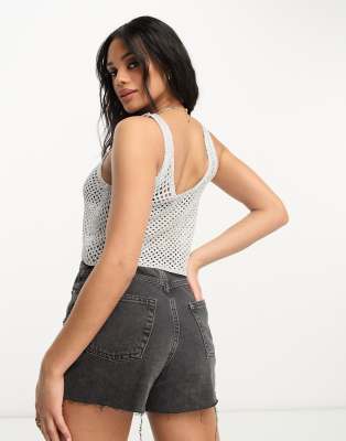 ASOS DESIGN crochet crop tank top in silver