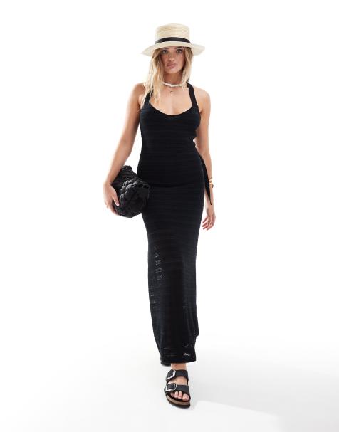 ASOS DESIGN crochet cross back maxi dress with d-ring in black - view 1