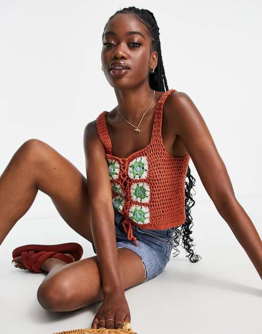 Crochet Lace Up Crop Top