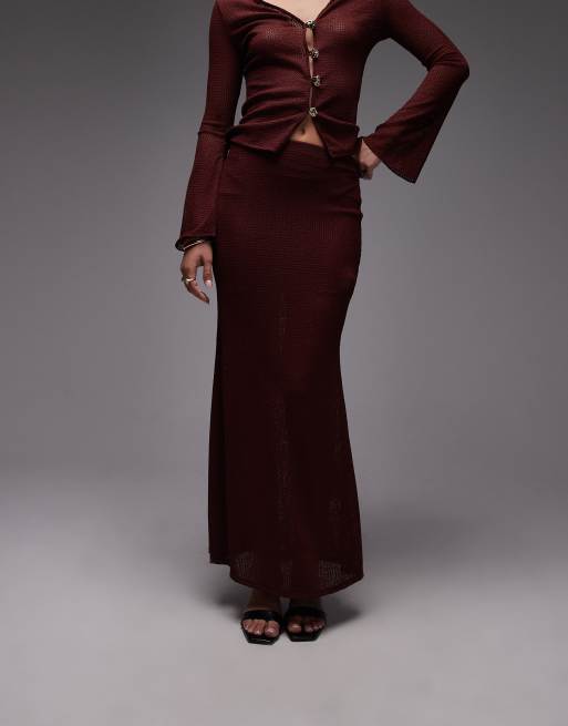 ASOS DESIGN crochet fishtail maxi skirt in burgundy - part of a set, 2 of 5