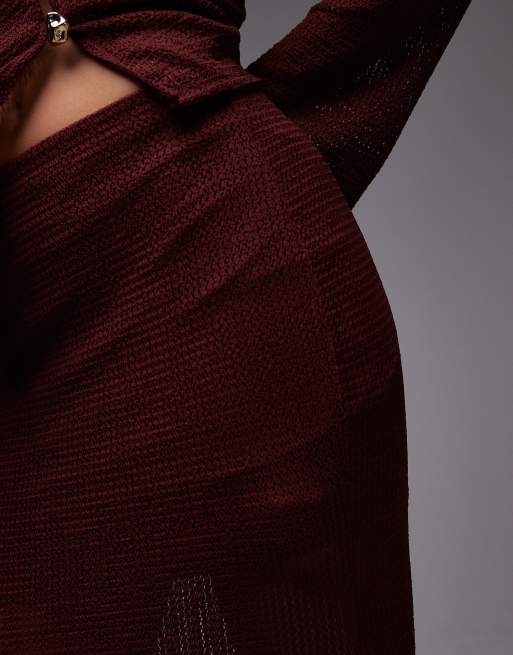 ASOS DESIGN crochet fishtail maxi skirt in burgundy - part of a set, 3 of 5