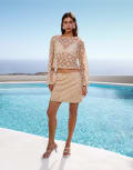 [ASOS DESIGN] ASOS DESIGN crochet floral sequin mini skirt in cream (part of a set)-White 10 Cream