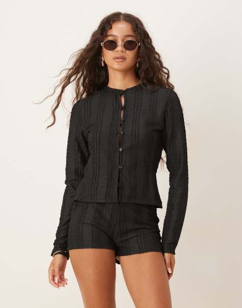 ASOS DESIGN crochet frill micro shorts in black (part of a set) - view 1