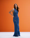 [ASOS DESIGN] ASOS DESIGN crochet fringed floral dress in blue XS Blue