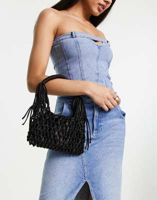 ASOS DESIGN crochet grab clutch bag in black