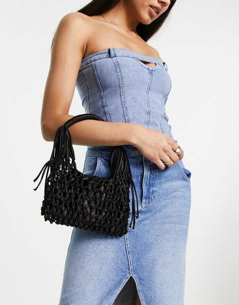 ASOS DESIGN bratz satin heart grab clutch bag with diamante in blue