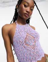 ASOS DESIGN Petite crochet bralette with beads in blue - part of a set