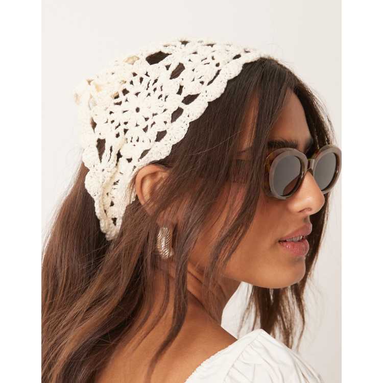 ASOS DESIGN crochet headscarf in cream | ASOS