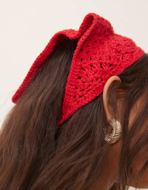 ASOS DESIGN crochet headscarf in red