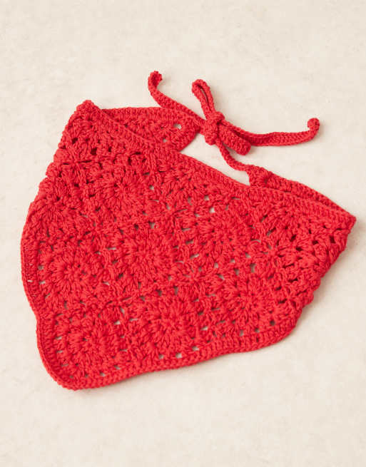 ASOS DESIGN crochet headscarf in red