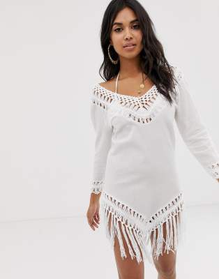 asos white tassel dress