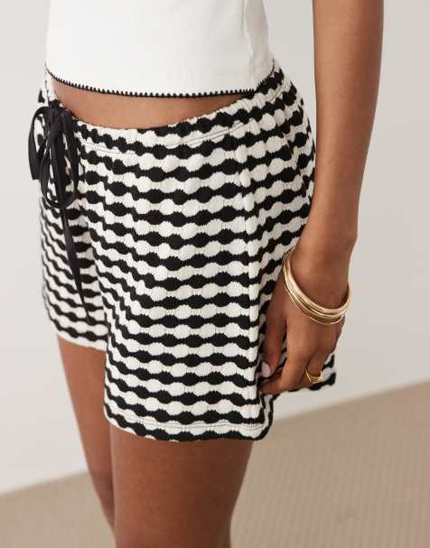 ASOS DESIGN crochet jersey short co-ord in mono gingham - view 1