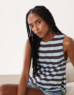 Asos Design Crochet Jersey Tank Top Co-ord In Brown