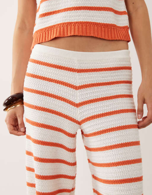 ASOS DESIGN crochet knit beach pants in orange stripe (part of a set), 4 of 5