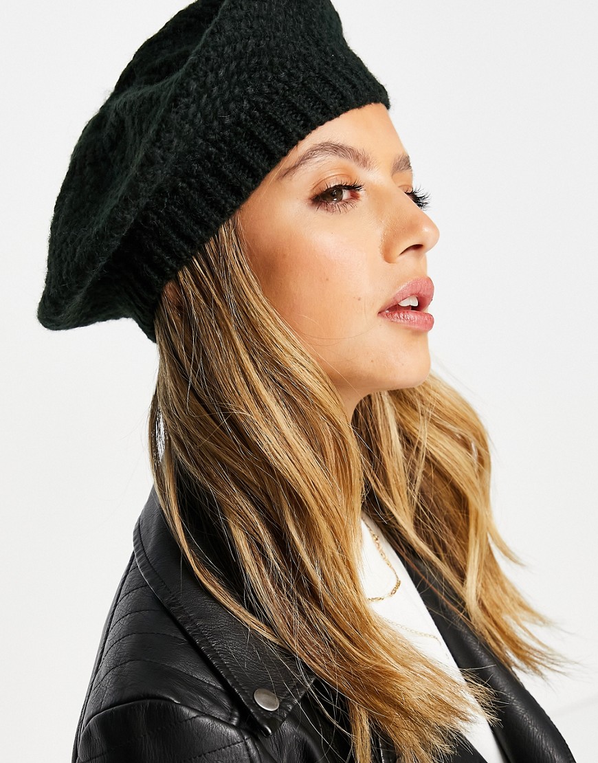 ASOS DESIGN crochet knit beret in black