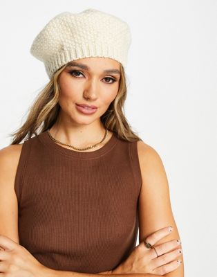 ASOS DESIGN crochet knit beret in cream - ASOS Price Checker