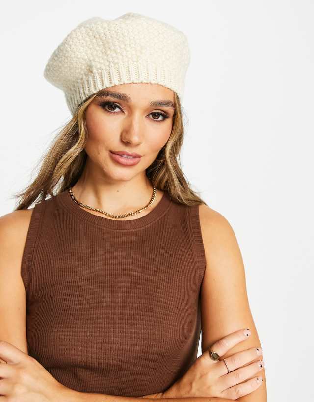 ASOS DESIGN crochet knit beret in cream