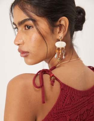 Asos Design Crochet Knit Cami Top With Beaded Tie Strap Shoulders In Brown