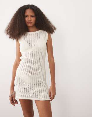 Asos Design Crochet Knit Cotton Blend Shift Dress In White