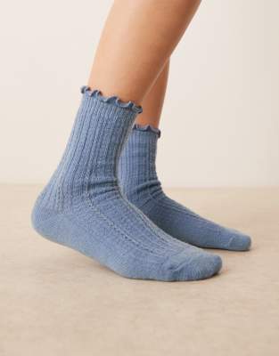 Asos Design Crochet Knit Frill Edge Socks In Blue