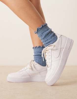 Asos Design Crochet Knit Frill Edge Socks In Blue