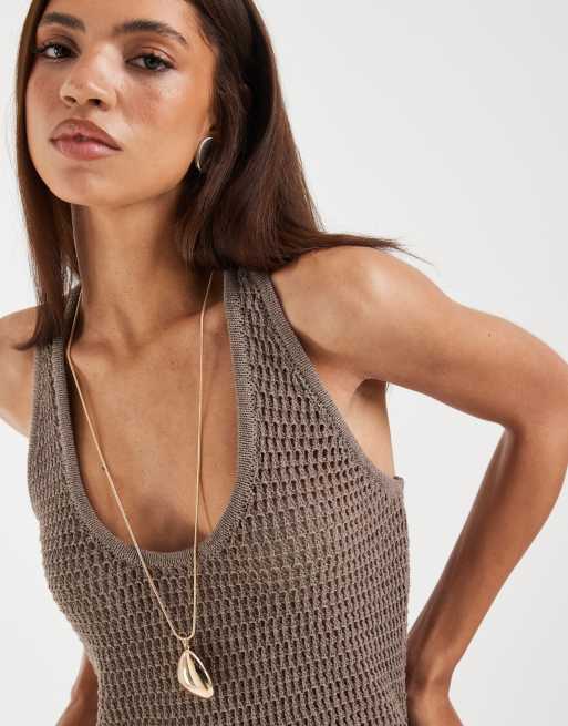 ASOS DESIGN crochet knit halter mini dress in brown, 2 of 4