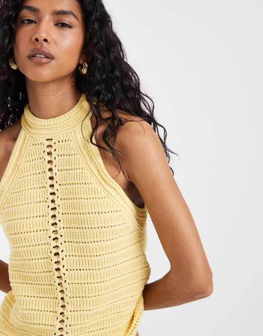 ASOS DESIGN crochet knit halter neck top co-ord in buttermilk, 2 of 4