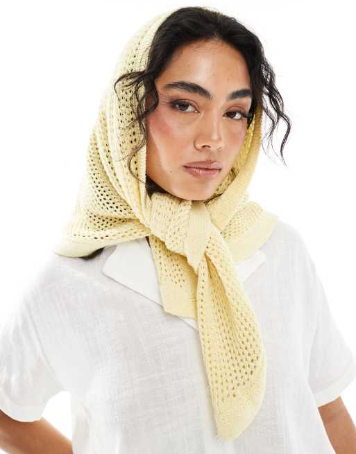 ASOS DESIGN crochet knit head scarf in buttermilk yellow
