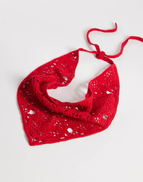 ASOS DESIGN crochet knit headscarf in red - view 1