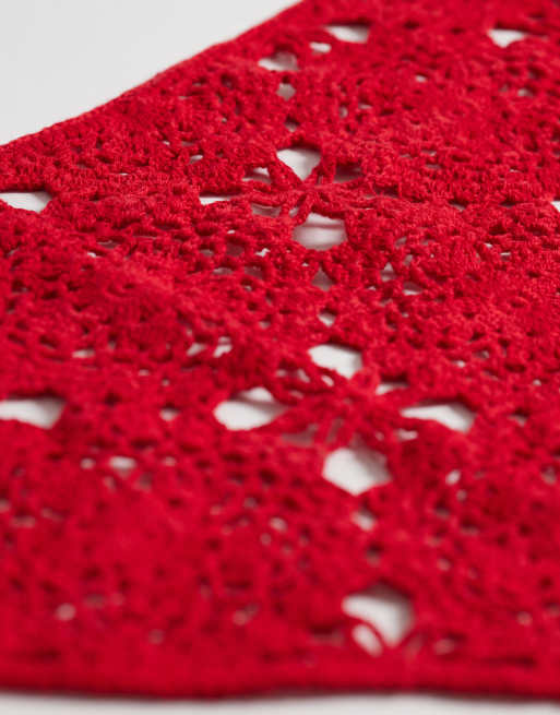 ASOS DESIGN crochet knit headscarf in red, 2 of 3