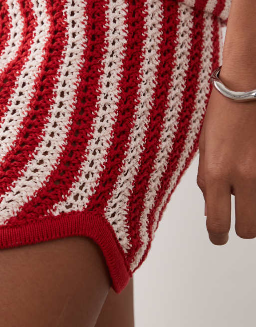 ASOS DESIGN crochet knit micro shorts in red stripes - part of a set, 5 of 5