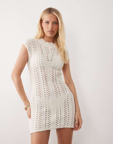 ASOS DESIGN crochet knit mini dress with cap sleeve - view 1