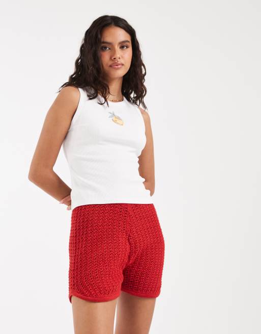 ASOS DESIGN crochet knit mirco short co-ord in red, 2 of 5