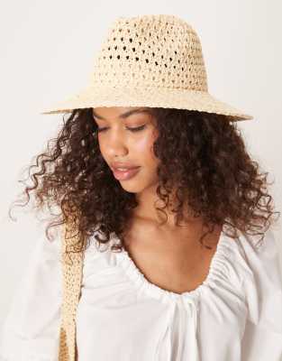 ASOS DESIGN ASOS DESIGN crochet knit packable fedora in neutral