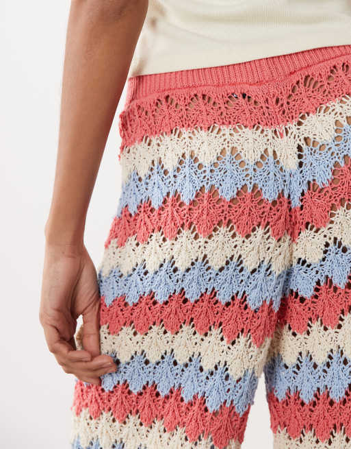 ASOS DESIGN crochet knit pants in blue striped print - part of a set, 3 of 5