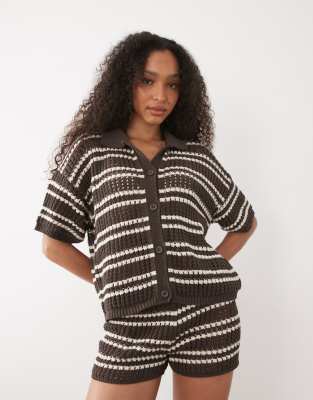 Asos Design Crochet Knit Shirt In Multi