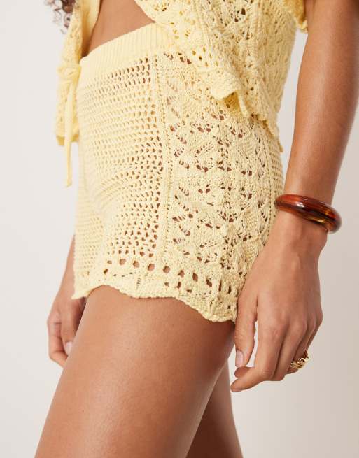 ASOS DESIGN crochet knit shorts in buttermilk yellow