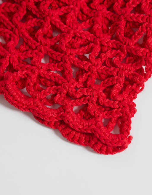 ASOS DESIGN crochet knit skull cap in red, 3 of 3