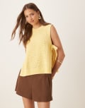 [ASOS DESIGN] ASOS DESIGN crochet knit tabard singlet with tie sides in buttermilk-Yellow XS Yellow