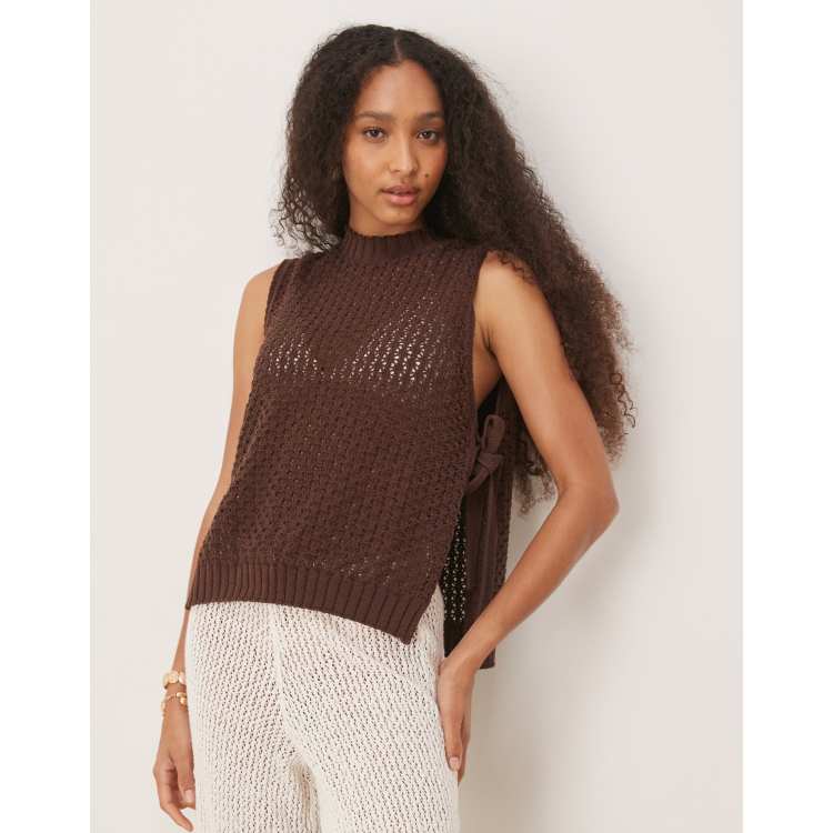 ASOS DESIGN crochet knit tabard tank top with tie sides in