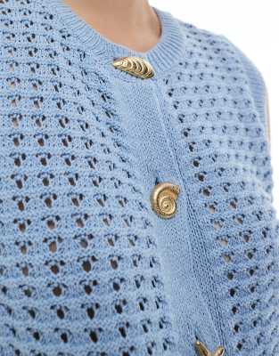 ASOS DESIGN CROCHET KNIT TANK TOP WITH GOLD BUTTONS 