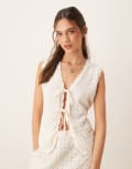 [ASOS DESIGN] ASOS DESIGN crochet knit tie front cardigan in ecru (part of a set)-White M Ecru