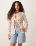 [ASOS DESIGN] ASOS DESIGN crochet knit tie front cardigan in ecru-White S Ecru