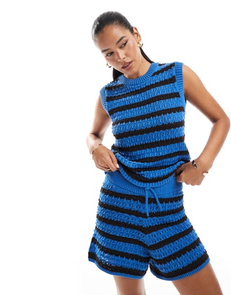 ASOS DESIGN crochet knit top in stripes - part of a set - view 1